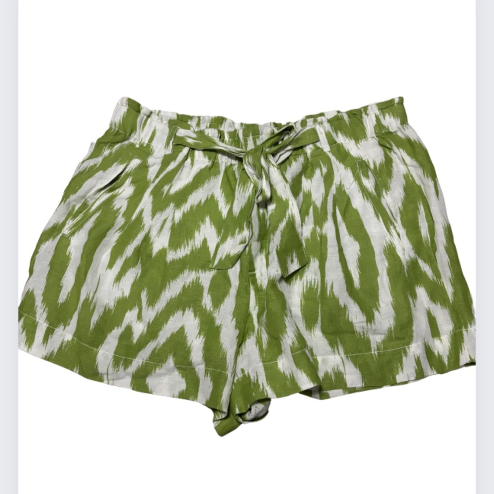 Anthropologie Green and White High-Waist Shorts